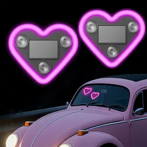 Solar-Powered Heart-Shaped LED Ambient Light, 2 Pcs Car and Home Decorative Lighting, Perfect Gift for Valentine's Day, Parties and Celebrations, LED Car Lights