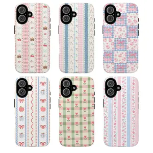 Vintage Pastel Gingham Floral Tough Phone Case, Cute Retro Pattern Protective Cover, Protective Cover, Gift for her