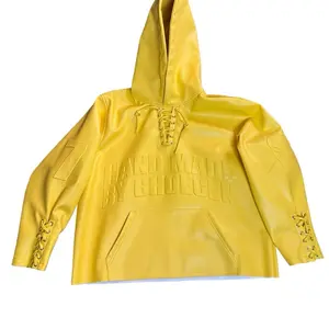 Yellow Leather Hoodie Hockey Jersey