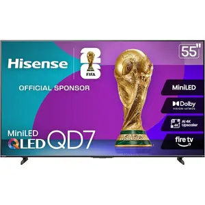 Hisense 55" Class QD7 Series Mini-LED 4K UHD Smart Fire TV (55QD7QF, 2025 Model) - QLED, HDR10+, Dolby Vision, Dolby Atmos, Game Mode Plus, ALLM, Alexa Built in with Voice Remote, Streaming TV, Black