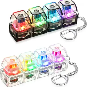 2 Pcs 4-in-1 Keyboard Light Up Keys Adult Fidget Clicker Toy with LED Light Silent and Loud Keyboard Fidget Keychain Cube Mechanical Key Button Clicker Stress Relief Gift for Office, Car and Home Pass Time