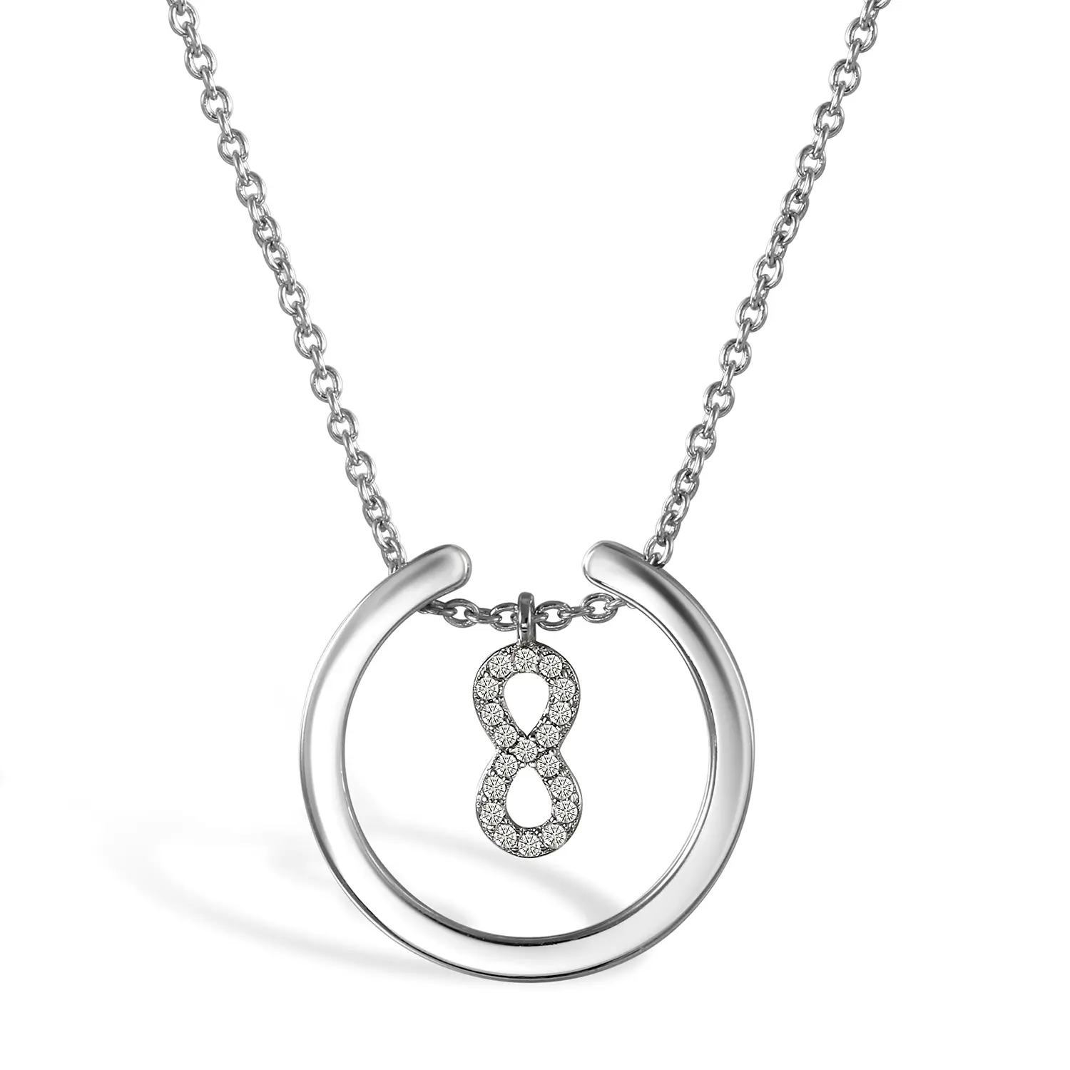 OIDEA Elegant Infinity Pendant Necklace for Women, Polished Sterling Silver-Tone with Paved Cubic Zirconia, Adjustable Chain, Anniversary Gift, Anniversary Gifts, Valentines Day, Bling Effect, Infinity Necklaces, Casual, Shiny Sparkling Necklaces