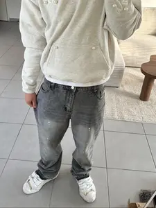 Men's High-End Casual Loose-Fitting Jeans, All Seasons Button Fly Zipper Flare Pants, Trouser, Plain Water Washed Denim Bottoms, Streetwear