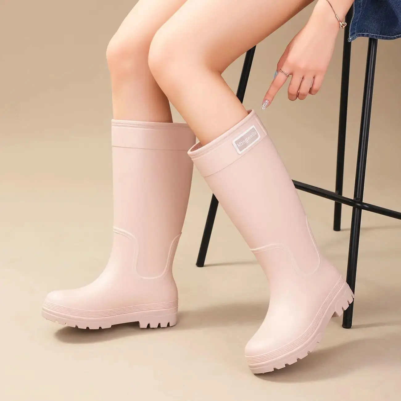 Women's High-cylinder Rain Boots: Stylish for Outdoor Wear, Thick-soled Water Shoes, Waterproof Galoshes, Camping Long Boots