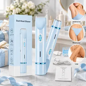Women's Rechargeable 2-in-1 Bikini Trimmer & Electric Shaver - Dual Heads Painless Grooming for Pubic Hair, Face, Underarms - Kitchen Supplies Summer Party Gift