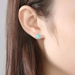 pure 925 sterling silver opal stud earrings pushback