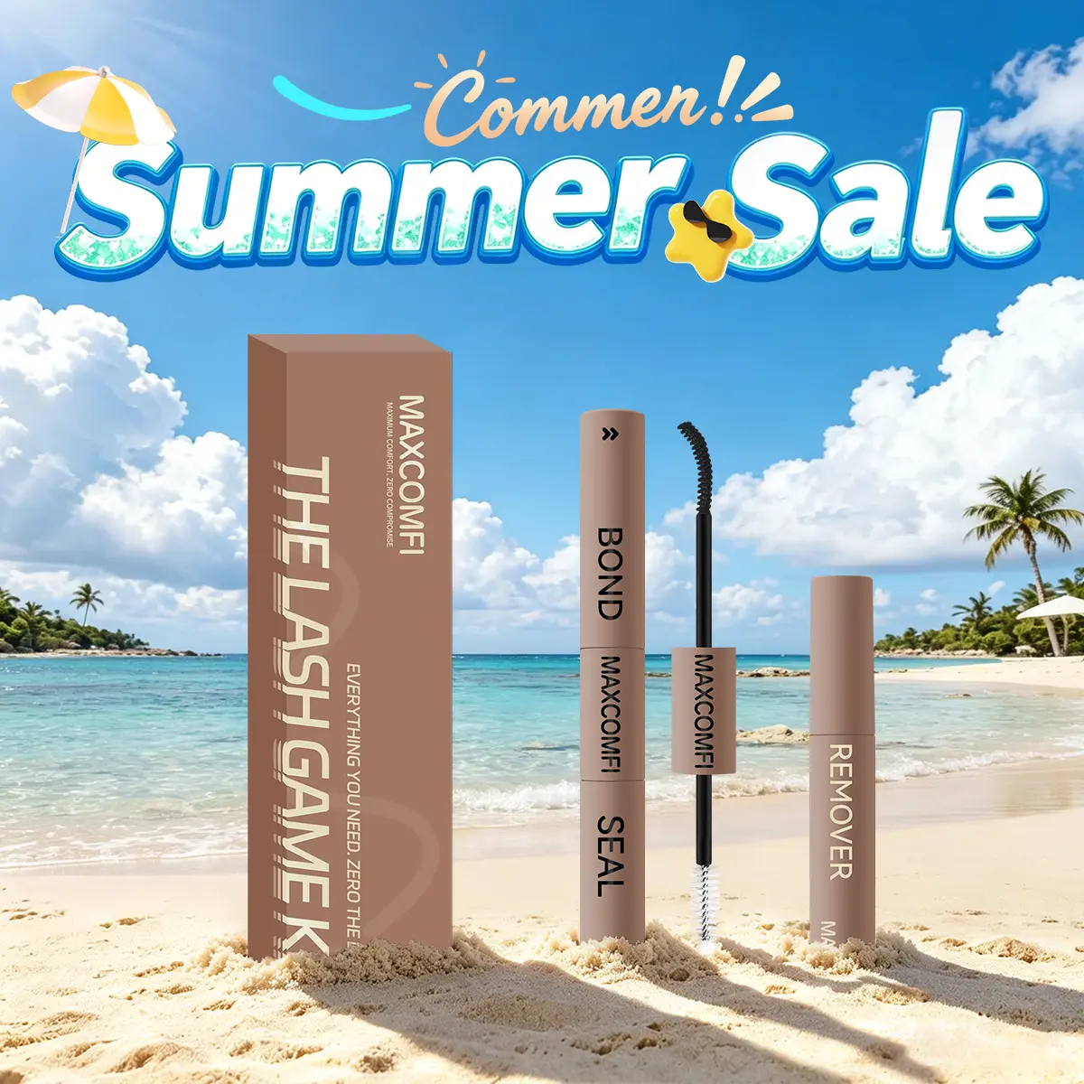 Maxcomfi 3-IN-1 Liquid Lash Bond, Waterproof Seal & Makeup Remover Duo Set - Latex-Free, Sensitive-Safe Polyacrylic Ester Cosmetic Adhesive for Lash Clusters, Pool-Proof Long-Lasting Apply Securely False Eyelashes & Adhesives, Pool Activities,sunscreen