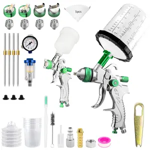 HVLP Air Spray Gun Kits, 2Pcs Automotive Paint Gun, 600ml Disposable Paint Cup & Air Regulator for Car, Primer, Topcoat & Touch-Up, Furniture, House Painting High-Pressure Aluminum mode hv lps prayer