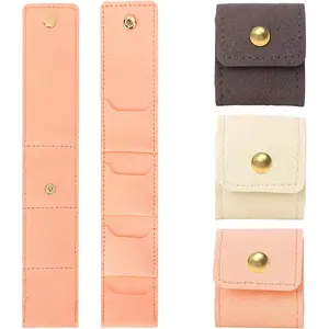 3 Pack Mini Travel  Bag Foldable Small Size Portable Leather Ring Case Earring Pouch Soft Organizer  Traveling  Rolls Zippered Pocket Case Stocking Stuffers Gifts for Women Girls
