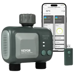 VEVOR WiFi Sprinkler Timer,  2 Outlets, Smart Hose Faucet Water Timer with Brass Inlet, APP Control via 2.4Ghz WiFi or Bluetooth, Voice Control with Alexa and Google Assistant, IPX6 for Yard Watering