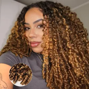 [3 In 1 Half Wig] Burmese Curly Highlight 4/27 Color Wear Go Half Wig With Elastic Drawstring 250% Density Flip Over Wig Human Hair #SummerVibes