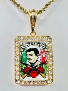 Jesus Malverde Pendant w/ Rope Necklace (24K Gold Filled)