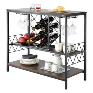 VEVOR 40 Inch Industrial Bar Cabinet,  Wine Table for Liquor and Glasses, Sideboard Buffet Cabinet with Glass Holder & Wine Rack, Freestanding Farmhouse Wood Coffee Bar Cabinet for Living Room Home Bar Utensils Bottles