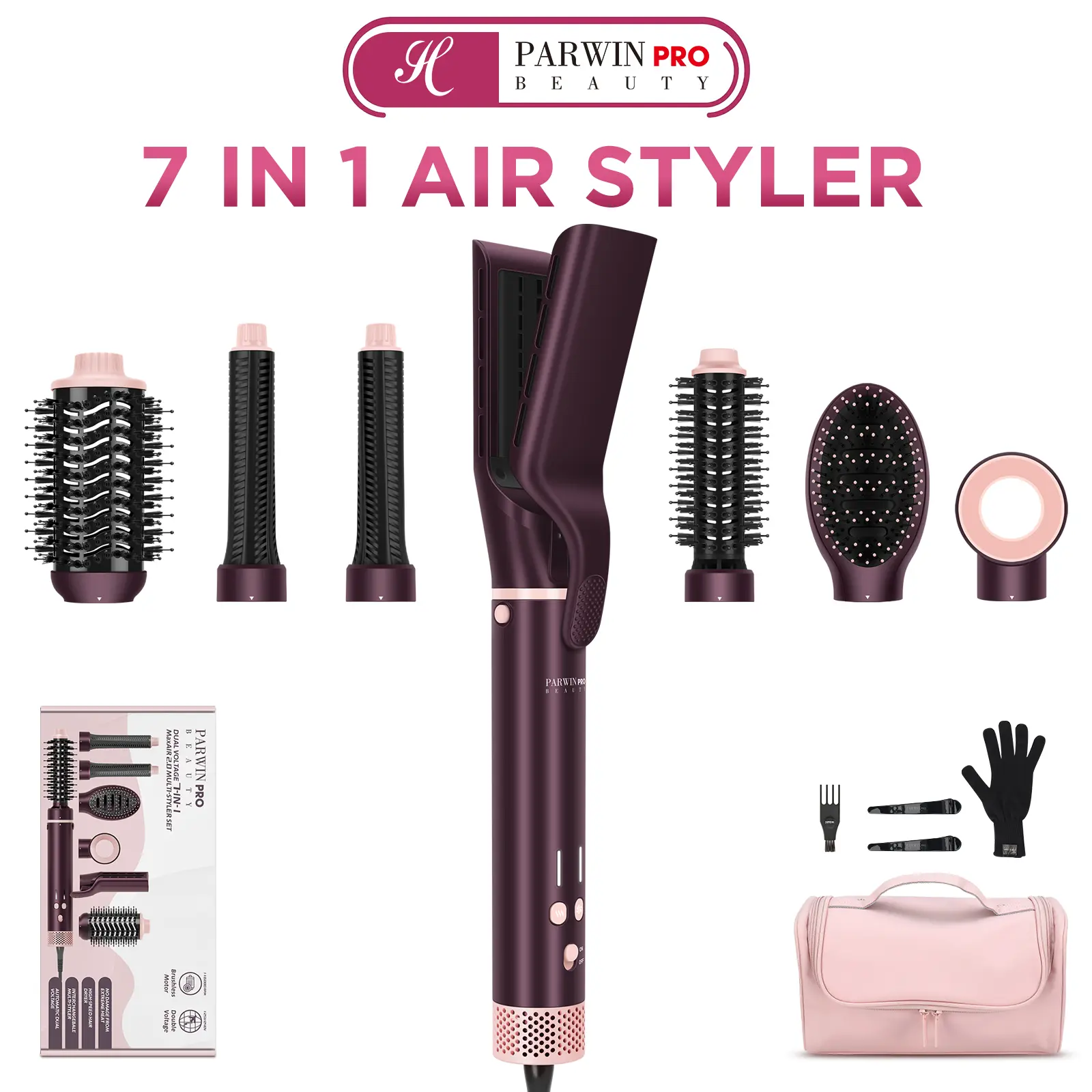 【UPGRADE】7-in-1 Pro Multi-Styler Beauty Products Set - High-Speed Quiet Blow Dryer, Air Wrap Curler for Curly Locks, Wet-to-Dry Hair Straighteners, Round Brush, Automatic Curling Stick, Thermal Brush Holiday Gift