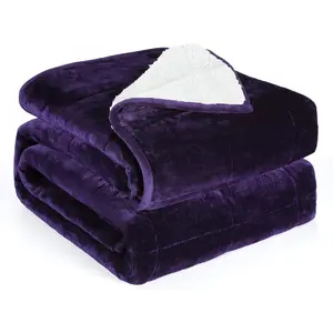 Weighted Blanket  Size 15lbs 48x72 inches, Sherpa Weighted Blankets for Adults,Fluffy Warm Sherpa & Cozy Soft Flannel Snuggle Thick Heavy Blanket  for Relaxing, Purple