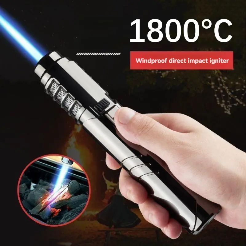 Torch Lighters Butane AdjustableJet Flame Liahtsaber Windproof Refillable LongLighter for Candle,BBQ, Fireworks (Butane NotIncluded) Camping,MetalworkingDurable Meta  ConstructionGifts for Men