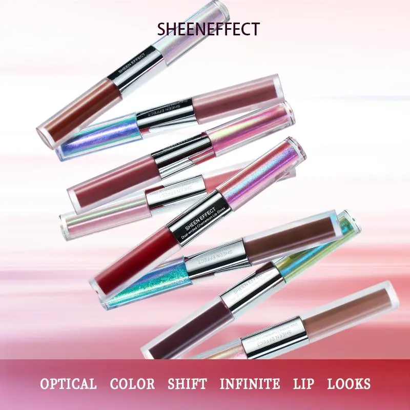SHEENEFFECT Chameleon  Lipstick,  Lridescent Teal Shimmer Top Coat+  Gloss Matte Plum Base ,Matte Shimmer Lip,Long Lasting Lip ,Iridescent Chameleon  Glitter Lip,Makeup For Party Daily Shimmering Lip Matte Lip Sticks