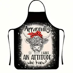 1pc Highland Cow Print Funny Apron - Waterproof, Oil-Resistant, Durable Polyester Kitchen Apron for Cooking and Cleaning, Labor Day Gift Idea, Novelty Cooking Aprons
