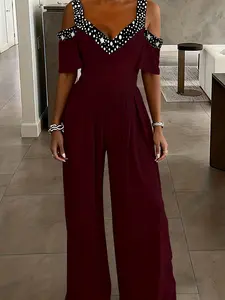 Women's Fashion Starry Sky Dot Print Fitted Jumpsuit, Casual Summer Romper, Comfortable One-Piece, Perfect for Daily Wear