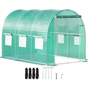 Walk-In Tunnel Greenhouse, 9.8 x 6.6 x 6.6 Ft Portable Plant Hot House With Galvanized Steel Hoops, 1 Top Beam, Diagonal Poles, Zippered Door And 6 Roll-Up Windows, Green, Durable Cover, UV-Resistant