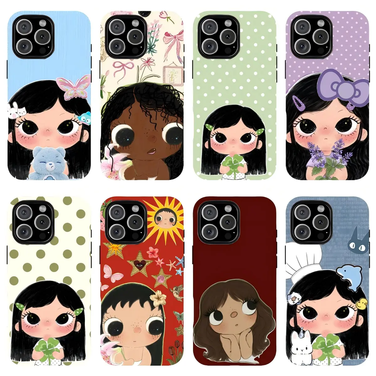 Cute Y2K Big-Eyed Doll Phone Case Suitable for iPhone 17-11 Pro Max/Plus and  Samsung Galaxy S23-25