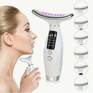 7 modes LED electric beauty instrument, portable beauty tools, neck and facial skin care, with color conversion and vibration functions, suitable for men and women at home, travel, USB charging, Facial Beauty Massagers