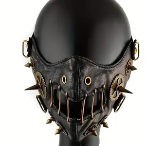 Steampunk Party Mask, Steampunk Aesthetics, Cool & Edgy Faux Leather Motorcycle Face Cover, Rivet Detailing, Halloween & Easter Costumes, Adult Cosplay Accessory, Gift