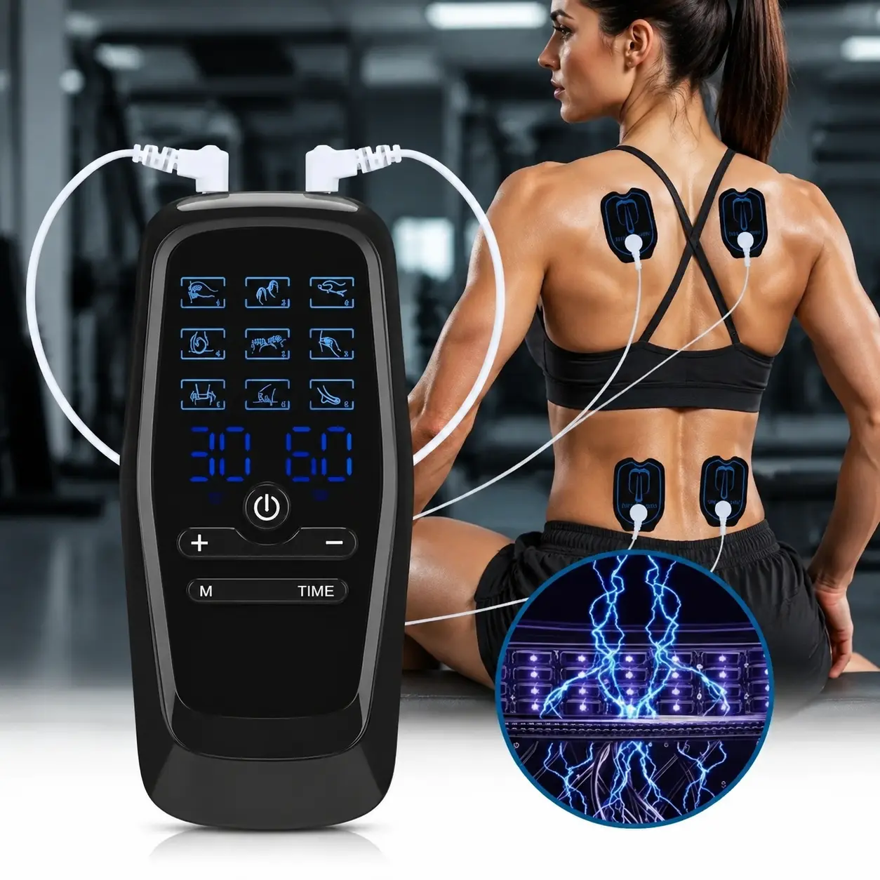 Rechargeable Vibratory Neck Massager, Dual-Channel Device with 9 Modes, 30 Levels, Upgraded Large LCD Screen for Back Shoulder Pain Relief, Battery Powered Portable Design for Office, Car Use. Cervical Massage Therapy Device for Neck, Shoulder & Back Pain