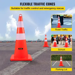 【Spotlight Day】VEVOR Safety Cones, 12 x 28\" Traffic Cones, PVC Orange Construction Cones, 2 Reflective Collars Traffic Cones with Weighted Base and Hand-Held Ring Used for Traffic Control, Driveway Road Parking