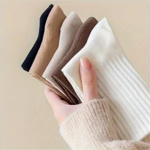 1 Pairs of Breathable Mixed Color Pile Socks Sweet Long Socks Suitable Unisex Mid Length Socks Essential for Home Use Fashion Womenswear Knitted Basic Striped Solid Polychrome-6Pairs