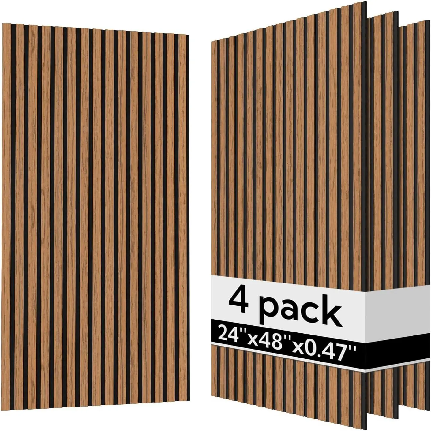 Olanglab 4-Pack Cherry Striped 3D Acoustic Wood Slat Decorative Panels (23.6"x47.2"), Matte Black Cool Oak Dark Walnut Sound Dampening Wall Trim Home Accessory for Living Room Home Improvement Building Supply, 3D Wall Panels