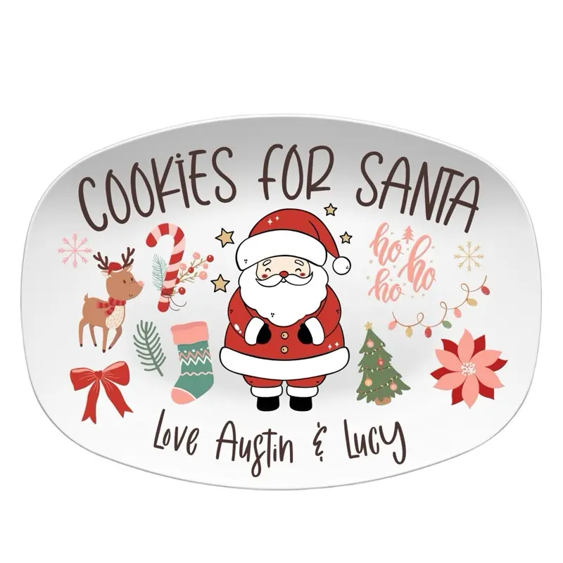 Personalized Cookies and Milk for Santa Christmas Platter Mug Set, Custom Holiday Serving Tray, Kids Name Plate, Customized Xmas Gift
