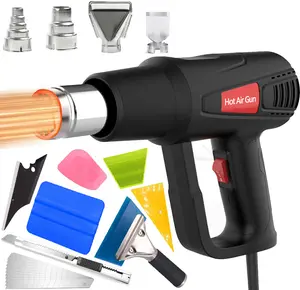Hot Air Gun 2000W Dual Temperature Tool With 4 Nozzles for Automotive Film Application, Vinyl Wrap Tool Kit for Car Film Installation