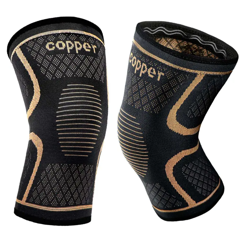 Unisex 2-Pack Copper Knitted Knee Braces with Patella Band - 3D Knitting Tech, Stretchy, Joint Support, Knee Pain Relief, Joint Pain Relief, Hand Wash, Volleyball Sports Use