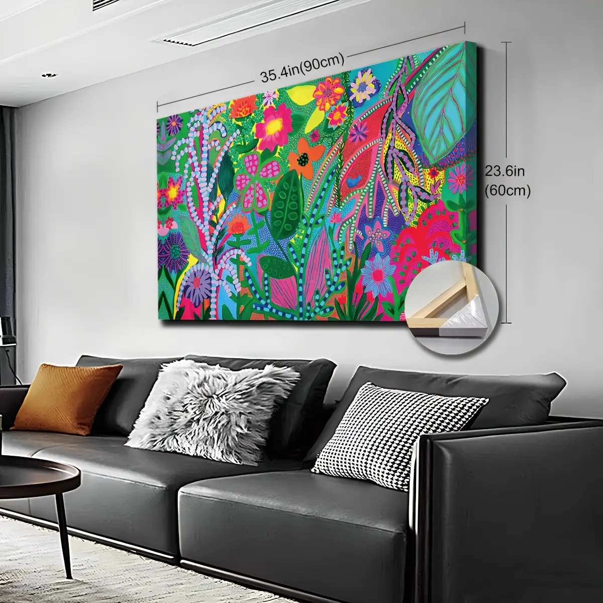 1pc Extra Large Colorful Floral Botanical Canvas Wall Art with Wooden Frame – Vibrant Whimsical Flowers Print, Ready to Hang, 35.4" x 90cm, Modern Home Decor for Living Room, Bedroom, Kitchen, or Office, Living Room Wall Decor