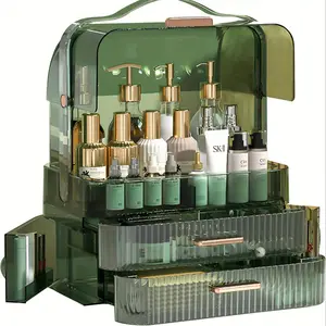 Clear/Green Cosmetic Storage Box | Makeup Organizer Box | Drawer Organizer with Lid, Organizer Storage Supplies, Suitable for Skincare, Jewelry and Cosmetics, Perfect for Bathroom Countertops and Kitchen Countertops, Vinyl Material, Unopened