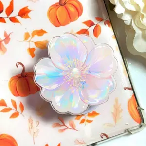 Iridescent Flower Phone Grip, Pearl Blossom MagSafe Grip, Cute Floral Acrylic Phone Stand, Aesthetic Kindle Holder Gift