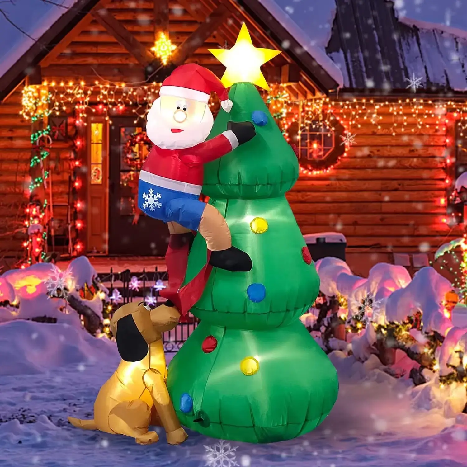 Christmas Inflatable Decoration Toy Inflatable Tree Model Built-In LED Lights Outdoor Ornament Xmas Party New Year Garden Decor CatXaa