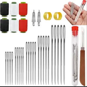 Multi functional big eye steel needle and thread set, containing 64 steel needles and rich wires, compact and portable, easy to handle clothing repair and fabric production, suitable for beginners and professional DIY enthusiasts