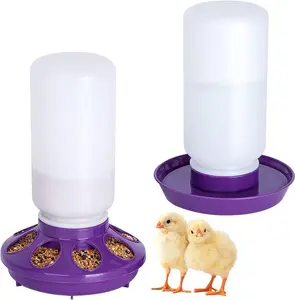 Automatic Small Poultry Water Feeder Chicken Feeder and Waterer Set - No Waste Chick Starter Kit With 1L Water Feeder for Poultry and Baby Chicks (Purple or Green or Blue or Red)