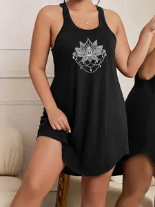 Plus Size Sleeveless Floral Print Nightgown, Casual Comfort Simple Style Home Dress, Relaxing Sleepwear for Women