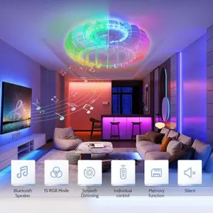 21'' Low Profile Bladeless Ceiling Fan with Lights Dimmable LED Enclosed Ceiling Fans with Light and Remote 6 Wind Speeds Reversible Ceiling Fan with Bluetooth Speaker for Kids Room Bedroom Party