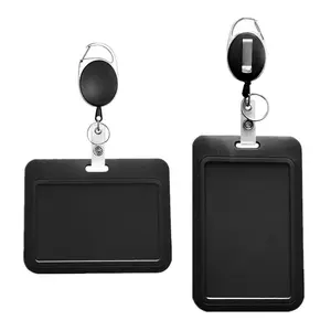 ABS Plastic Badge Holder Reel Set Keychain Pass Work Card Holder Clip Slide Case Working Permit Case Sleeve ID Tag for Staff