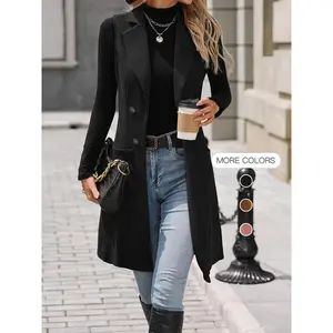 Women's Solid Suede Vest Blazer - Open Front Lapel Neck Spring Fall Daily Wear