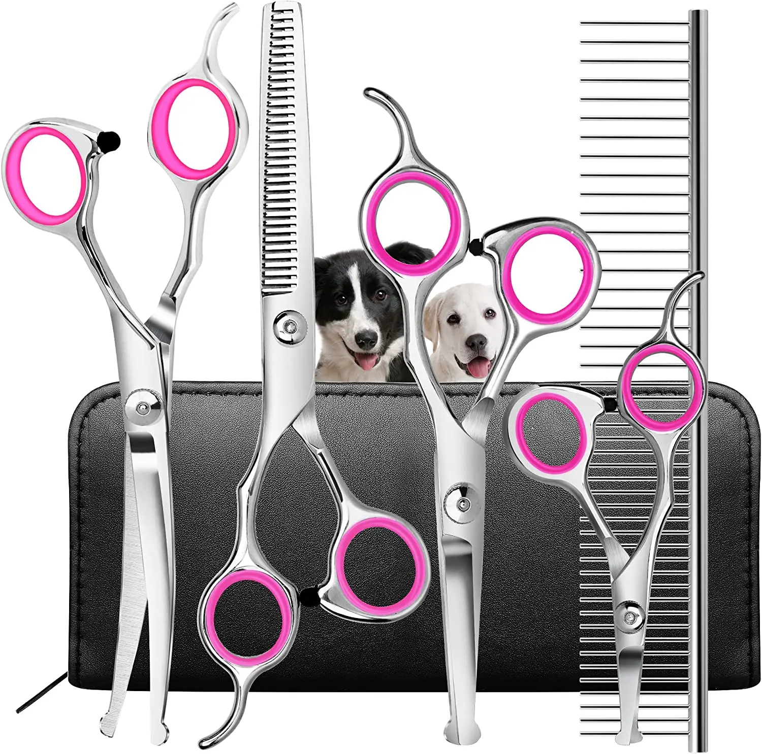 7 PCS Professional Pet Dog Grooming Scissors Set Straight Curved Thinning Shear, Dog Scissors for Grooming