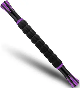 18 inch - Muscle Roller Massage Roller Stick - Deep Tissue Fascia Blaster for Myofascial Pain Relief, Lymphatic Drainage & Body Sculpting, Handheld Physical Therapy & Recovery Tool, Purple-Black