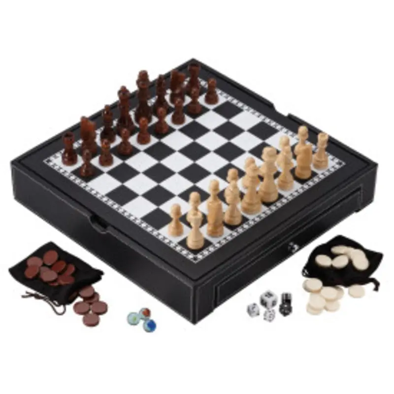 Mainstreet Classics 5-in-1 Broadway Combo Set - Backgammon, Checkers, Double Cube, 5 Fun Games, Full Sets of Chess Pieces, 60 Marbles, All Accessories Included, for Ages 12+
