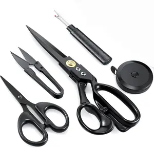 5Pcs 9 Inch Fabric Scissors Tailor Sewing Shears for Fabric Cutting Heavy Duty Tailor Scissors for Quilting Sewing and Dressmaking with Tape Measure, Thread Snips, Seam Rippers (Black) - Home Improvement.