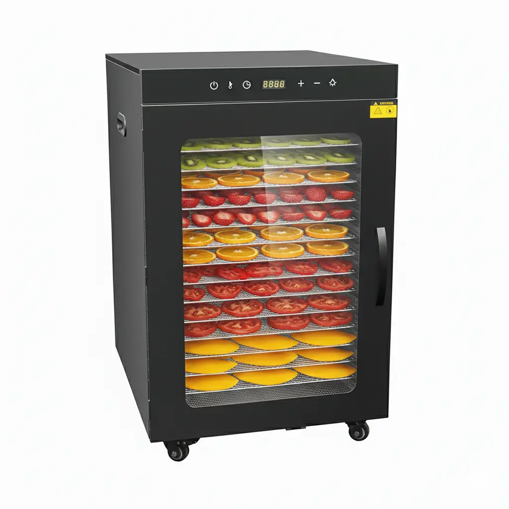 Hakka 16-Tray Chrome-Plated Food-Safe Food Dehydrator with Led Lights, Drip Tray, 110V Plug, 1450W, 86°F-194°F, 24H Adjustable Timer, for Families, Jerky, Restaurants