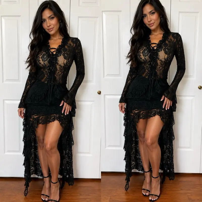 Marcela08-LACE ASYMMETRIC MIDI SKIRTS 95%Polyestee 5%Spandex